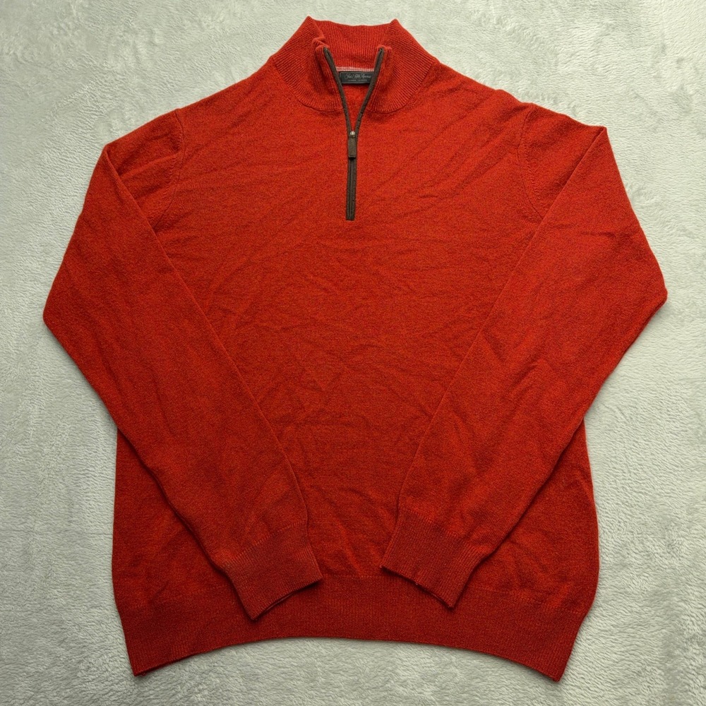 Saks Fifth Avenue Sweater Mens Medium Orange Cashmere Quarter Zip Italian Knit